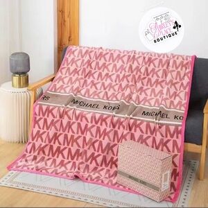 Michael Kors Pink and Brown Logo Throw